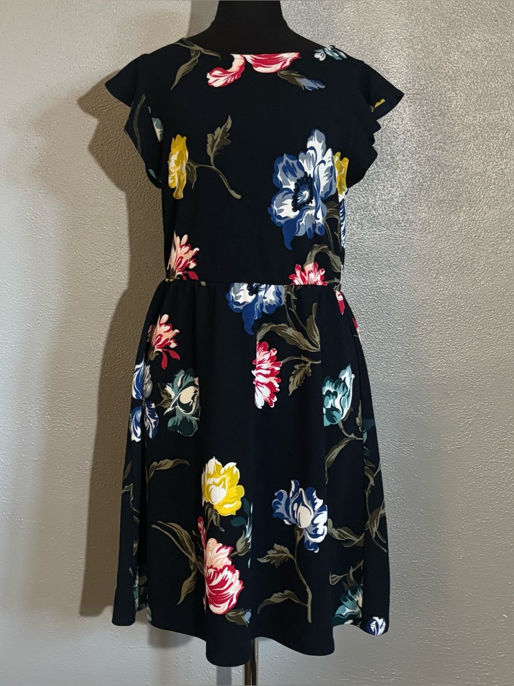 Joe Fresh Navy Blue Floral Dress Womens Size M